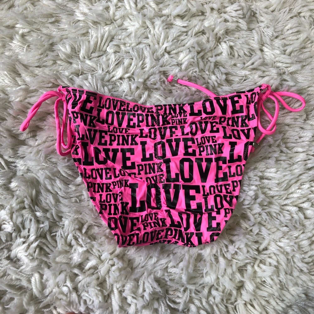 PINK Victoria’s Secret Love Pink Print Ruched Rhinestone Bikini Bottom - Picture 15 of 16